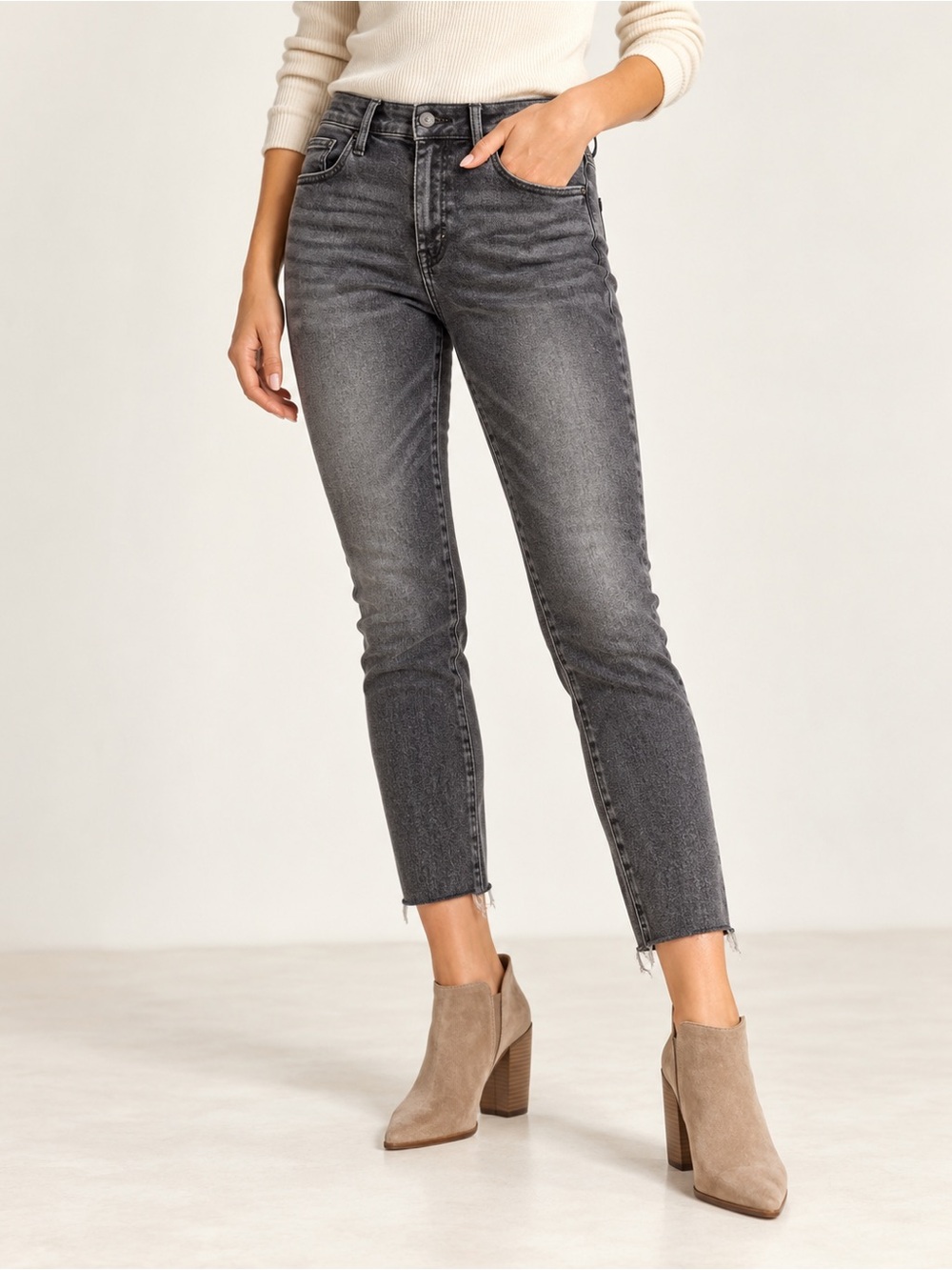 Dear John Gisele High Rise Skinny Jeans Charcoal Gray Sz 31 Raw Hem